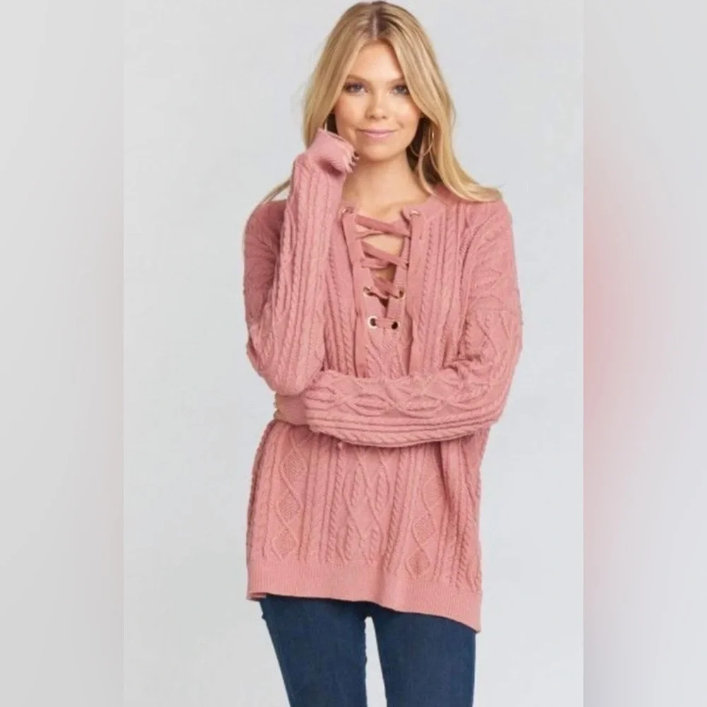 Show Me Your MuMu Lace Up Sweater Mauve Cable Knit